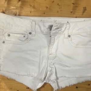 American Eagle White Jean Shorts Distressed Cut-Off Style
